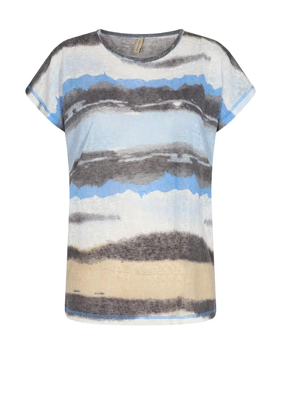 Soyaconcept Aretha Faded Line T-Shirt, Blue Multi-- Anti-Shrink Durable Soft