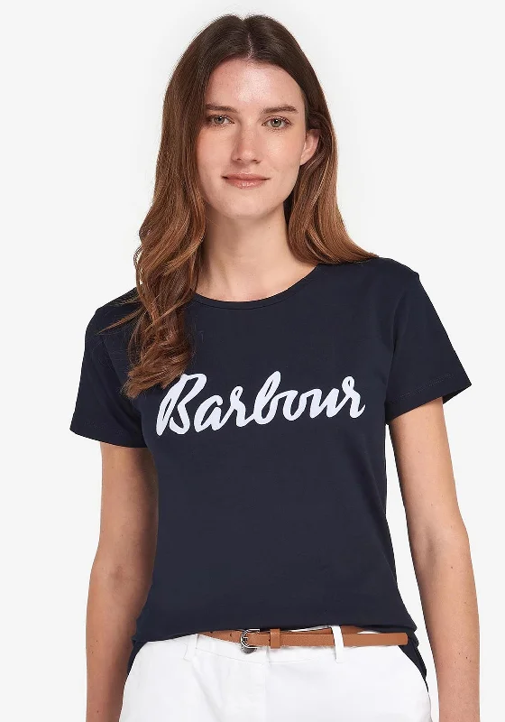 Barbour Womens Otterburn T-Shirt, Navy & White-- Collared Crew Neck Turtle Neck