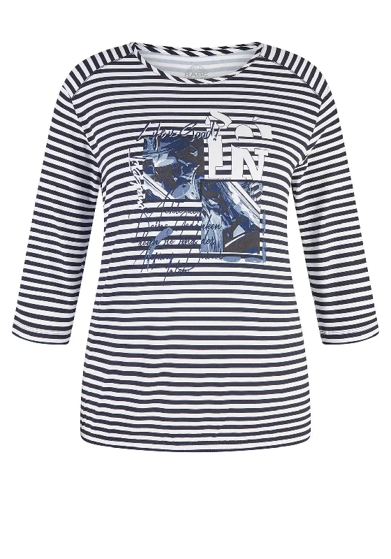 Rabe Elasticated Hem Stripe T-Shirt, Navy-- Nylon Fabric Polyester Fabric Spandex Fabric Rabe Elasticated Hem Stripe T-Shirt, Navy-- Nylon Fabric Polyester Fabric Spandex Fabric