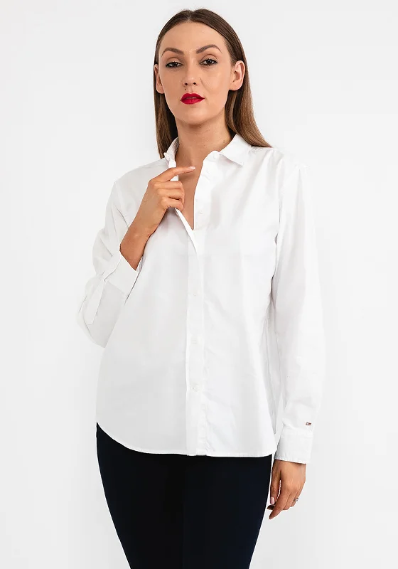 Tommy Hilfiger Womens Oxford Relaxed Shirt, Ecru-- Nylon Fabric Polyester Fabric Spandex Fabric
