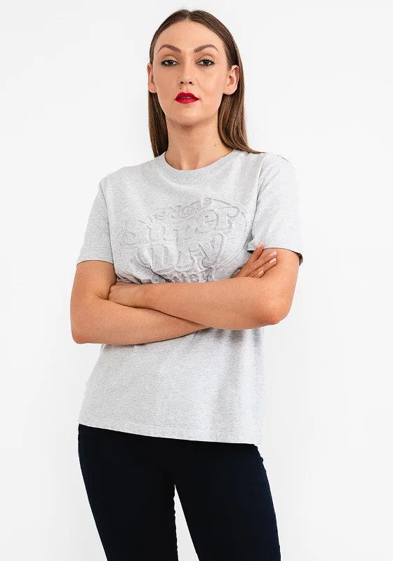 Superdry Womens Vintage Cooper Embossed T-shirt, Glacier Grey Marl-- Ribbed Striped Patterned