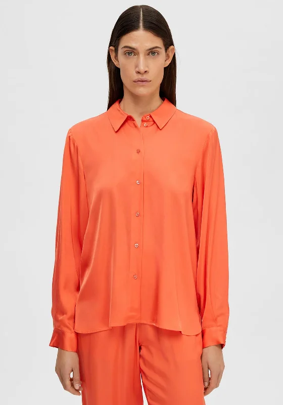 Selected Femme Franziska Satin Shirt, Emberglow-- Satin Fabric Silk Fabric Chiffon Fabric