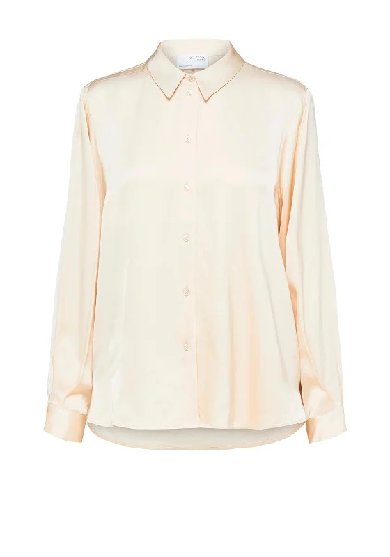 Selected Femme Franziska Satin Shirt, Birch-- Fleece Fabric Down Fabric Feather Fabric