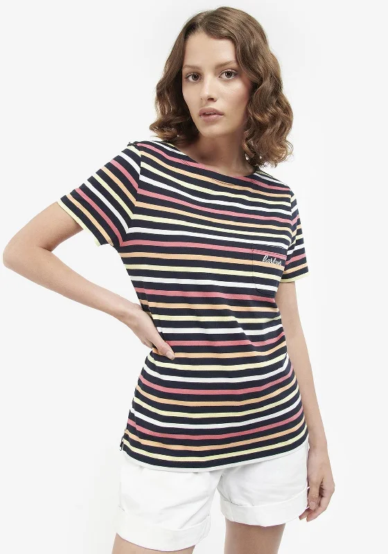 Barbour Womens Bradley Striped T-Shirt, Navy Multi-- Lace Blend Ribbed Blend Corduroy Blend