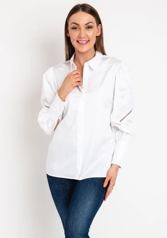 Guess Womens Floral Embroidered Outline Shirt, White-- Notch Collar Peter Pan Collar Cowl Neck