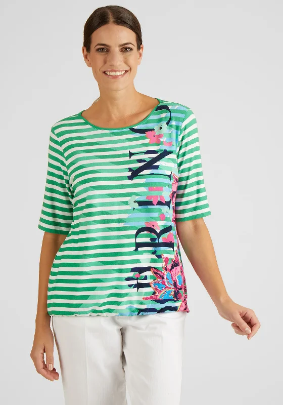 Rabe Striped & Floral Print T-Shirt, Green Multi-- Satin Blend Silk Blend Wool Blend