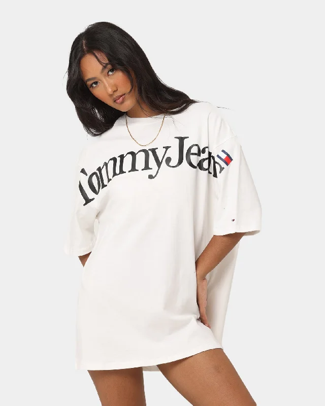 Tommy Jeans Women's TJW Skater Lower Case 2 T-Shirt Ecru-- Zippered Buttoned Snapped