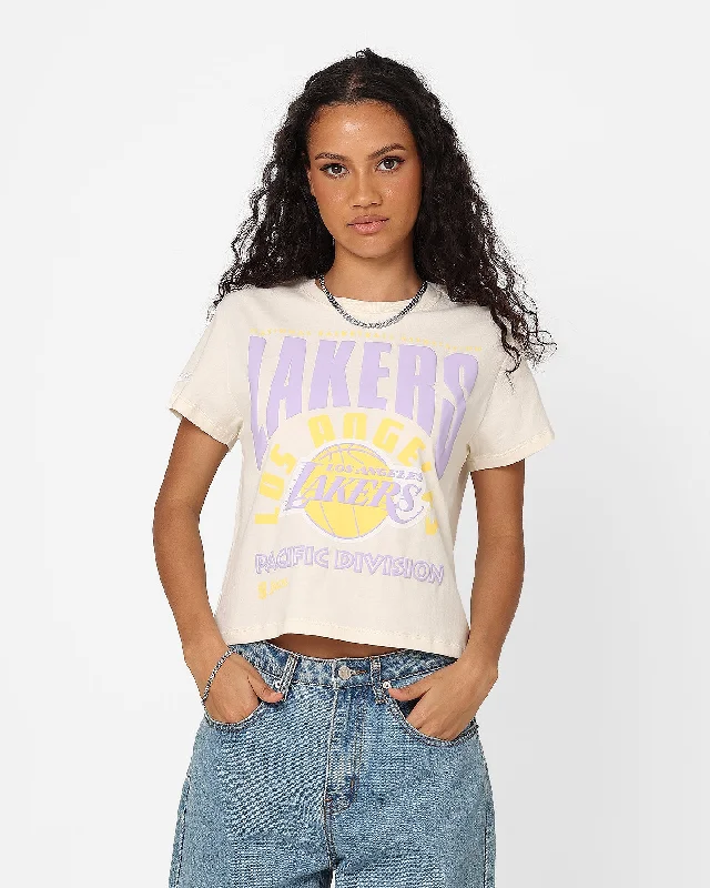 Mitchell & Ness Women's Los Angeles Lakers Baby T-Shirt Unbleached-- Print Jacquard Patchwork
