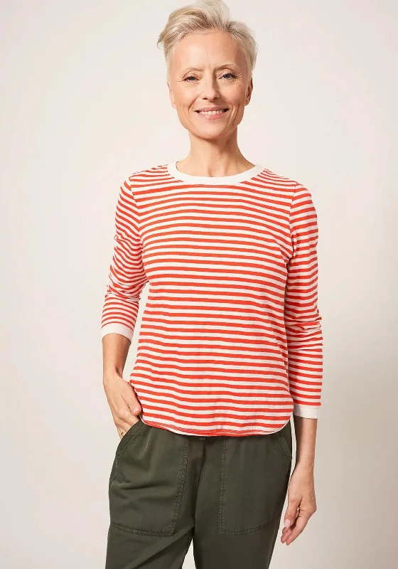White Stuff Cassie Stripe Long Sleeve T-Shirt, Orange-- Asymmetrical Pockets Print