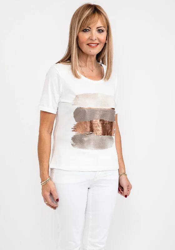 Eva Kayan Rose Gold Print T-Shirt, White-- Spandex Blend Rayon Blend Denim Blend