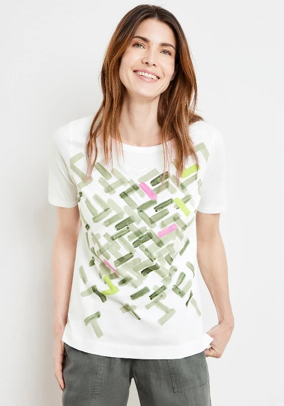 Gerry Weber Watercolour Stroke Print T-Shirt, White-- Welt Pockets Slit Pockets Flap Pockets