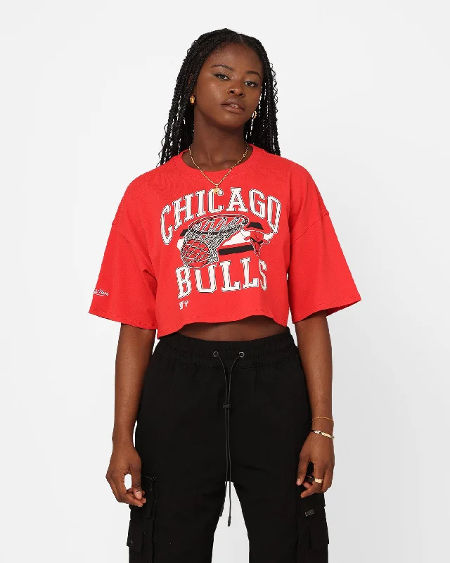 Mitchell & Ness Women's Chicago Bulls Dunk Arch Cut Off Crop T-Shirt Red-- Welt Pockets Slit Pockets Flap Pockets