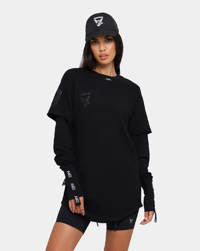 The Anti Order Hyphen ATD Long Sleeve T-Shirt Black/Black-- Mesh Blend Leather Blend Suede Blend The Anti Order Hyphen ATD Long Sleeve T-Shirt Black/Black-- Mesh Blend Leather Blend Suede Blend