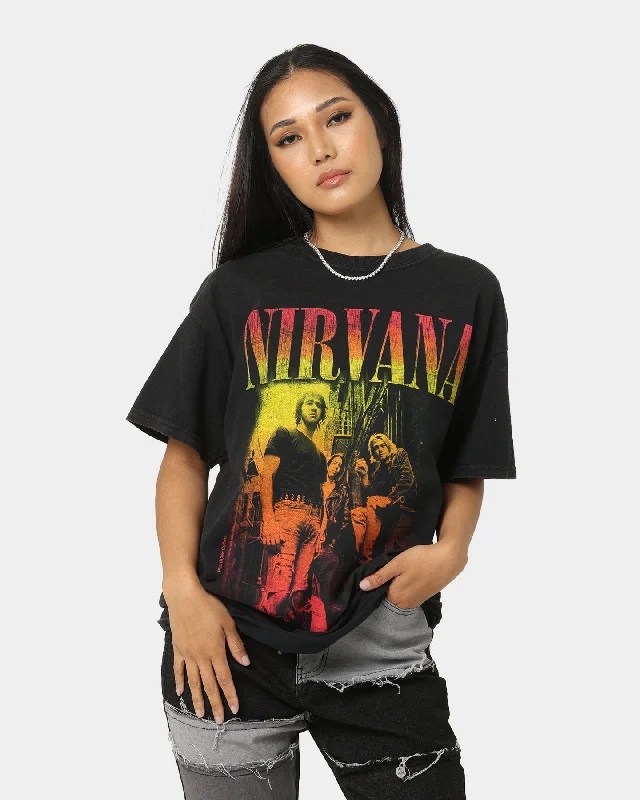 Nirvana Red Yellow Photo T-Shirt Black Wash-- Fashionable Trendy Casual