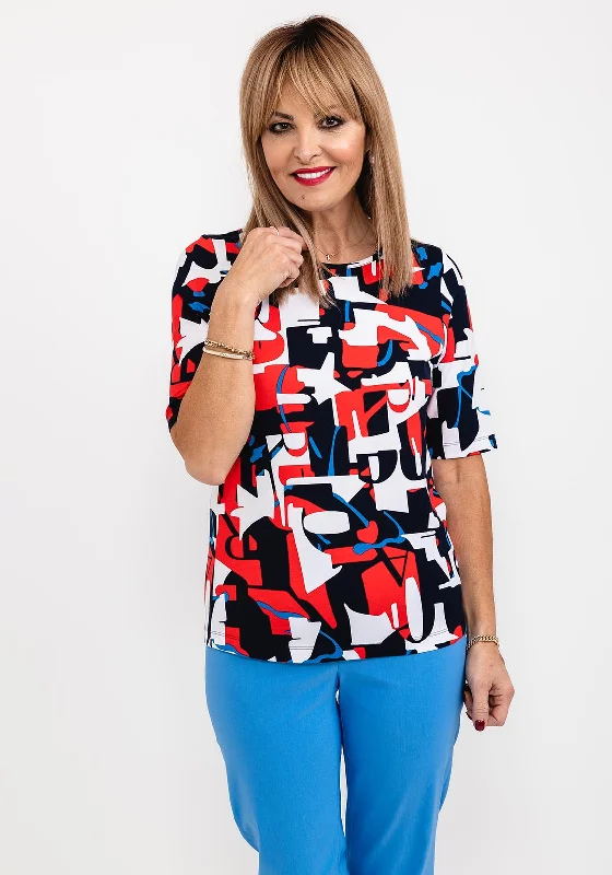 Rabe Abstract Shape T-Shirt, Red Multi-- Welt Pockets Slit Pockets Flap Pockets