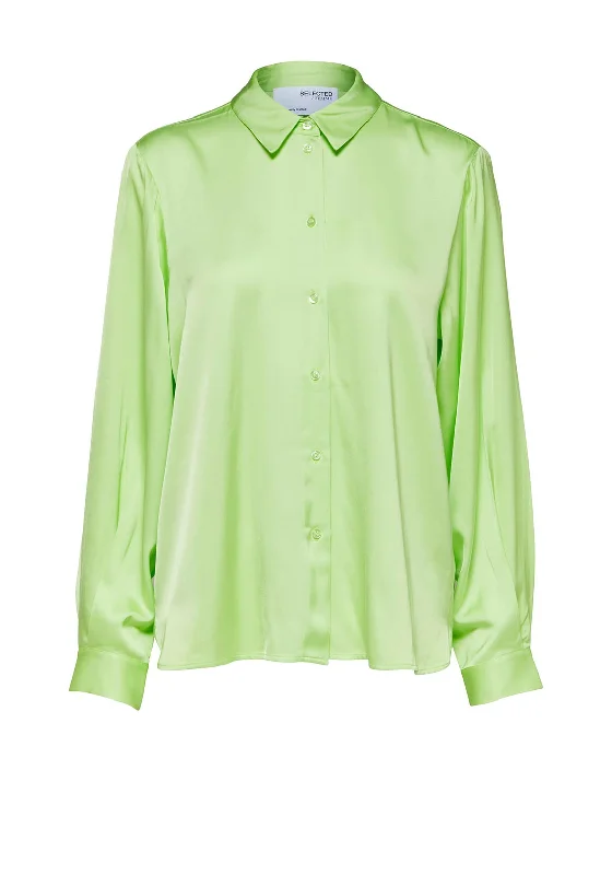 Selected Femme Franziska Satin Shirt, Sharp Green-- Cotton Fabric Linen Fabric Terry Fabric