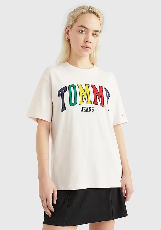Tommy Jeans Womens Relaxed Crew Neck Tshirt, White-- Layered Multi-layer Single Layer