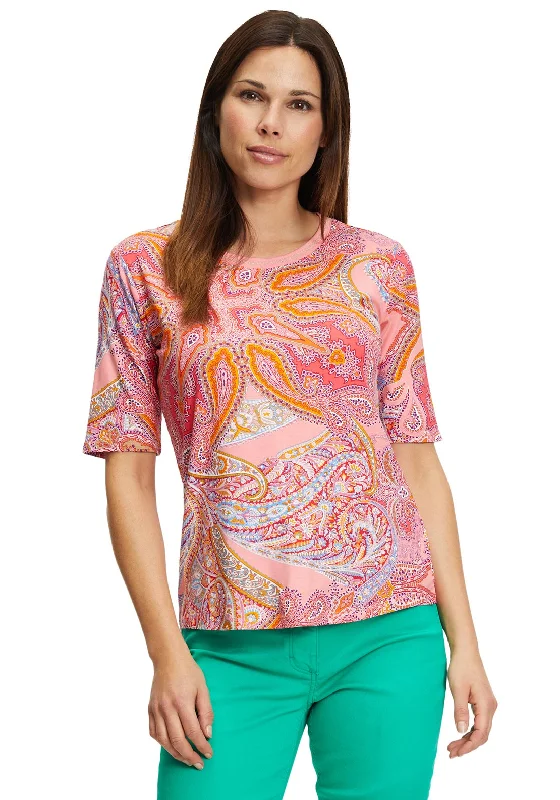 Betty Barclay Paisley Print T-Shirt, Pink -- Basic T-Shirt Crew Neck Short Sleeve