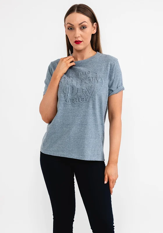 Superdry Womens Vintage Cooper Embossed T-shirt, Creek Blue Grit Grindle-- Mesh Fabric Canvas Fabric Denim Fabric