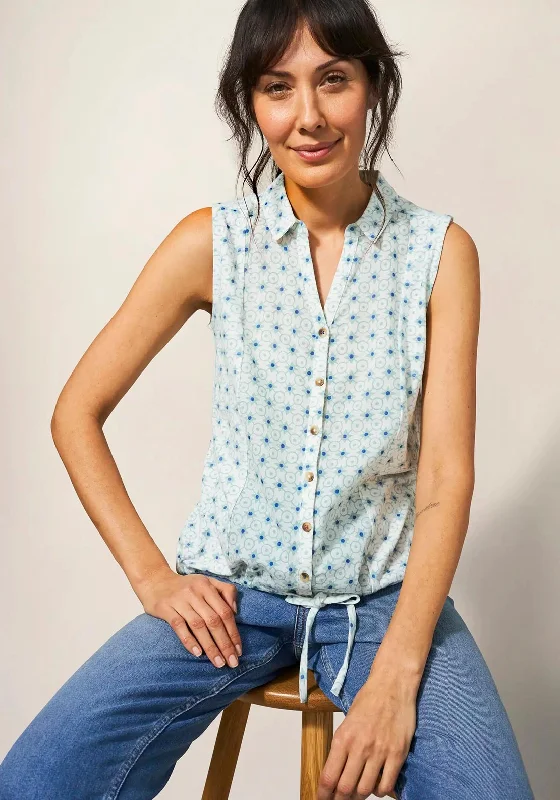 White Stuff Flowing Grasses Sleeveless Shirt, Teal & White-- Fitted T-Shirt Seamless Stretchy White Stuff Flowing Grasses Sleeveless Shirt, Teal & White-- Fitted T-Shirt Seamless Stretchy