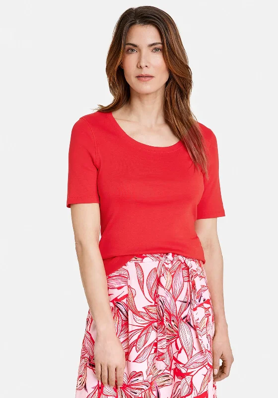 Gerry Weber Round Neck T-Shirt, Red-- Mesh Canvas Denim