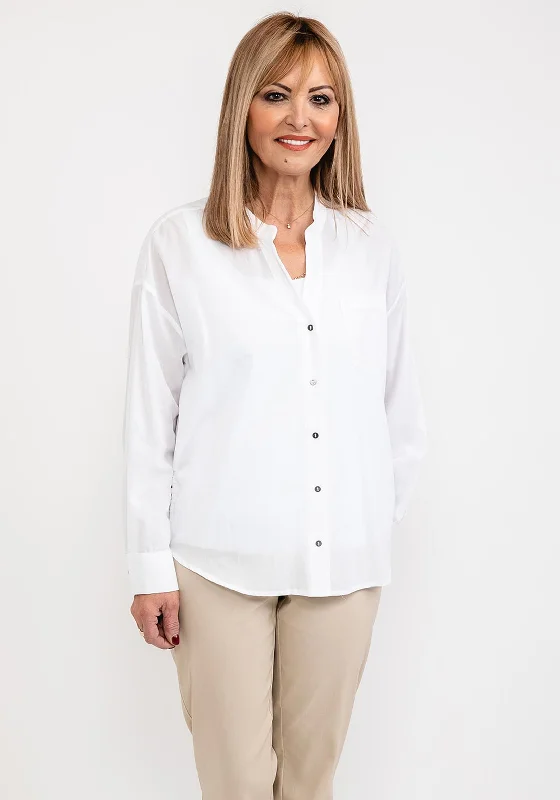 Eva Kayan Relaxed Cut Out Hem Shirt, White-- Chenille Blend Fleece Blend Nylon Blend