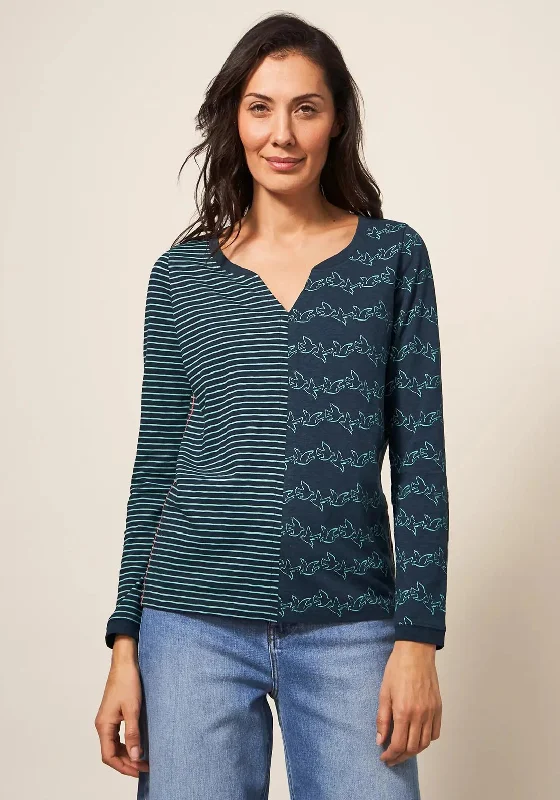 White Stuff Nelly Print Long Sleeve T-Shirt, Navy & Teal-- Welt Pockets Slit Pockets White Stuff Nelly Print Long Sleeve T-Shirt, Navy & Teal-- Welt Pockets Slit Pockets