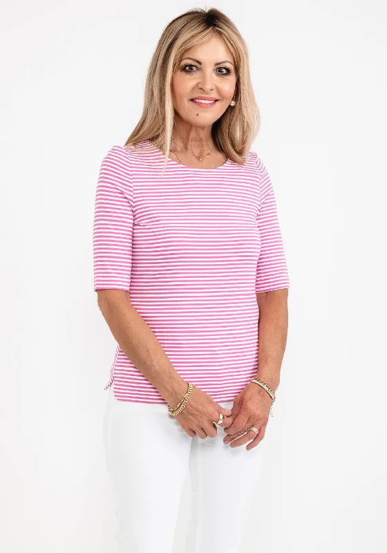 Gerry Weber Narrow Striped T-Shirt, Pink & White-- Elasticated Padded Insulated