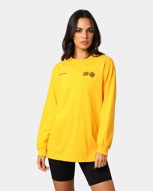 4HUNNID Roll The Dice Long Sleeve T-Shirt Mustard-- Silk Blend Satin Velvet