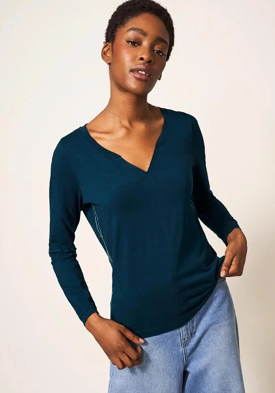 White Stuff Nelly Long Sleeve T-Shirt, Navy-- Rayon Velvet Corduroy