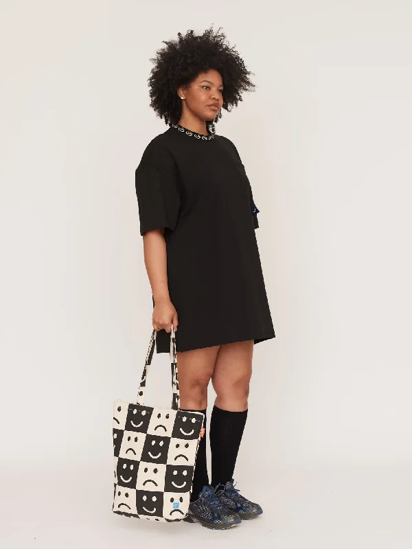 Happy Sad T-Shirt Dress-- Houndstooth Herringbone Solid