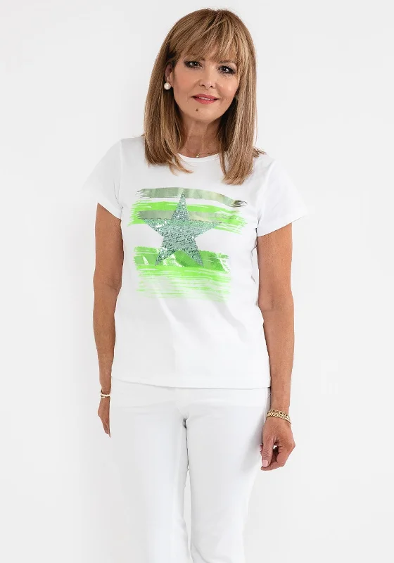 d.e.c.k. by Decollage Sequin Star T-Shirt, White & Green-- Fashionable Trendy Casual d.e.c.k. by Decollage Sequin Star T-Shirt, White & Green-- Fashionable Trendy Casual