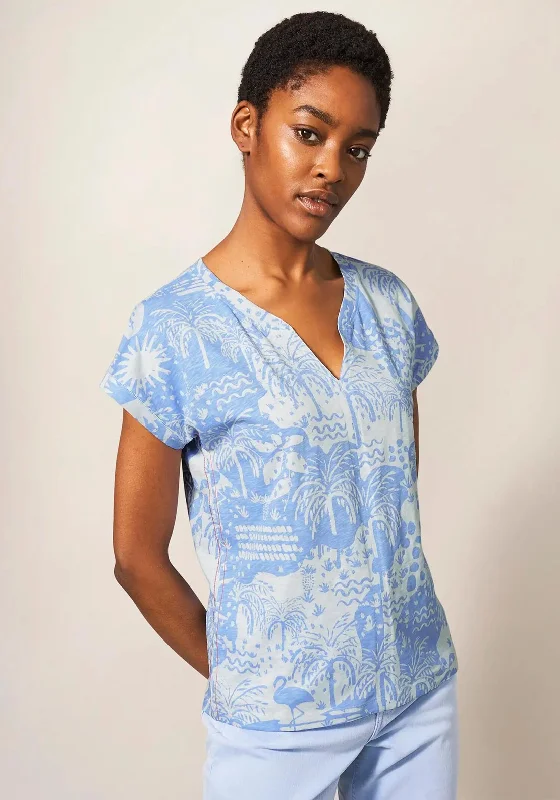 White Stuff Nelly Print Tunic Neck T-Shirt, Blue-- Boxy Fit Fitted Loose