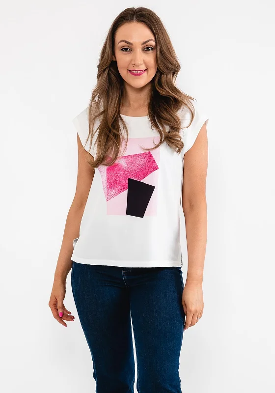 Seventy1 Satin Front Graphic T-Shirt, White & Pink-- Mesh Fabric Canvas Fabric Denim Fabric
