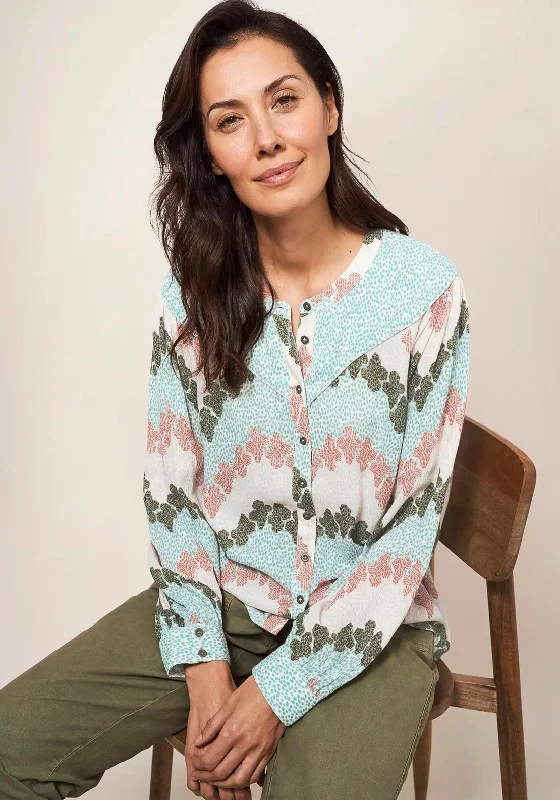 White Stuff Luna Printed Shirt, Multi-- Hooded Caped Shawl Collar
