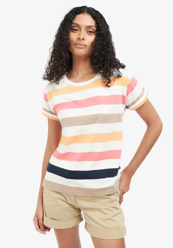 Barbour Womens Lyndale Stripe T-Shirt, Papaya Multi-- Zippered Front Buttoned Front Snap Front Barbour Womens Lyndale Stripe T-Shirt, Papaya Multi-- Zippered Front Buttoned Front Snap Front