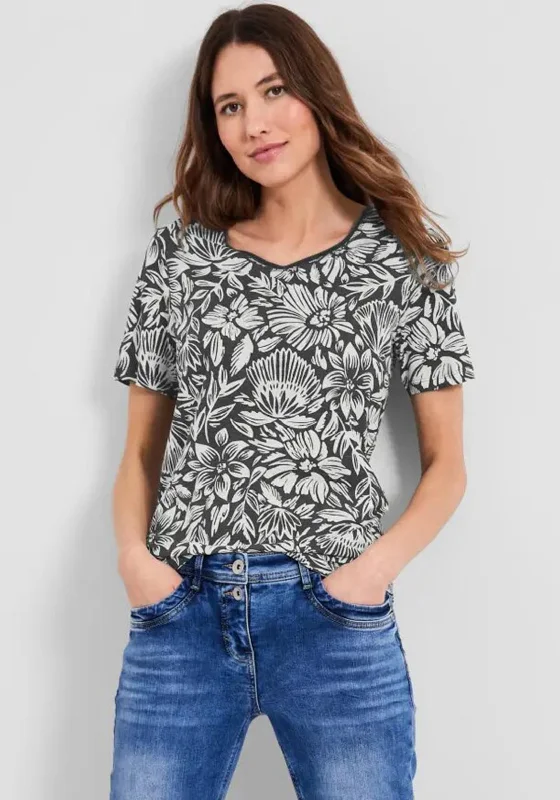 Cecil Floral Print T-Shirt, Easy Khaki-- Chenille Blend Fleece Blend Nylon Blend