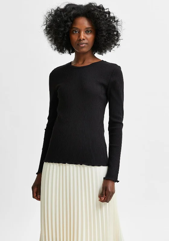 Selected Femme Anna Long Sleeve T-Shirt, Black-- Wool Fabric Cashmere Fabric Tweed Fabric