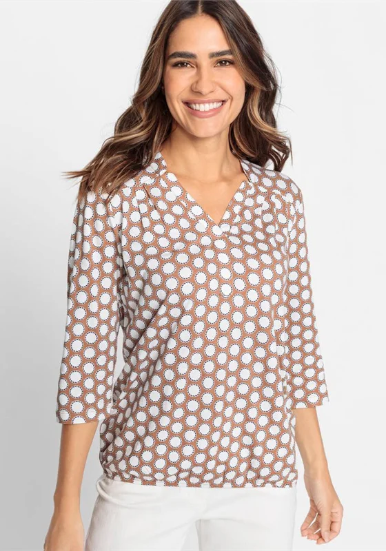 Olsen Rope Circle Pattern T-Shirt, Brown Multi-- Chenille Blend Fleece Blend Nylon Blend