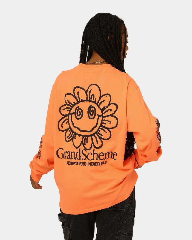 Grand Scheme Always Good Long Sleeve T-Shirt Fluro Orange-- Striped Floral Plaid
