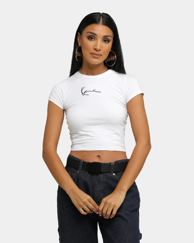 Karl Kani Women's Signature T-Shirt White-- Rayon Velvet Corduroy
