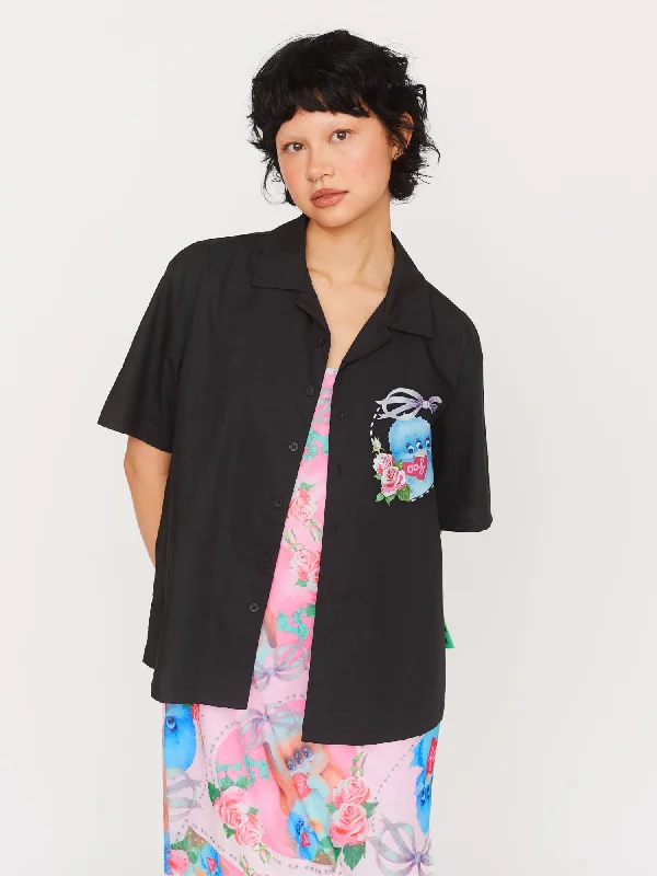 Three Eyed Pup Bowling Shirt-- Thin T-Shirt Open Front Quick Dry