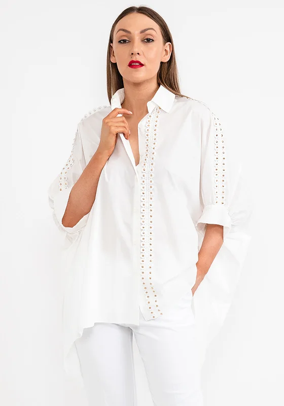 Jovonna Lory Oversized Shirt, White-- Chenille Fabric Brocade Fabric Lace Fabric
