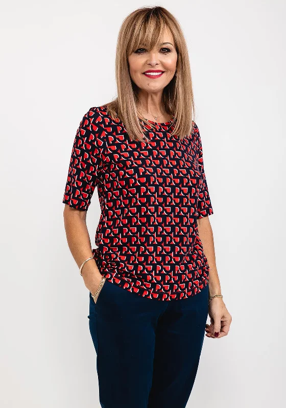 Rabe Abstract R Pattern T-Shirt, Red & Navy-- Elegant Classic Vintage