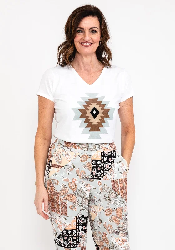 Costamani Boho Tribal Felt T-Shirt, White-- Anti-Pilling Machine Wash Handmade