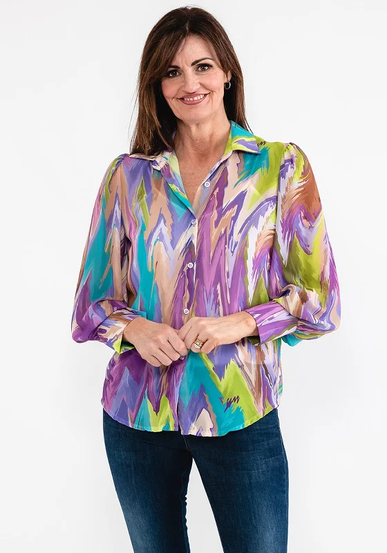 Seventy1 One Size Printed Chiffon Shirt, Lilac Multi-- Knit Fabric Woven Fabric Fleece Fabric