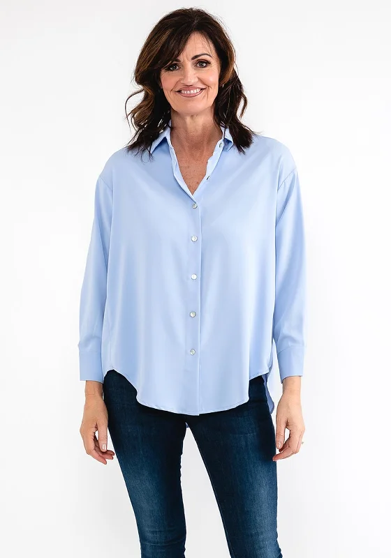 Seventy1 Silk Look Relaxed Shirt, Powder Blue-- Notch Collar Peter Pan Collar Cowl Neck