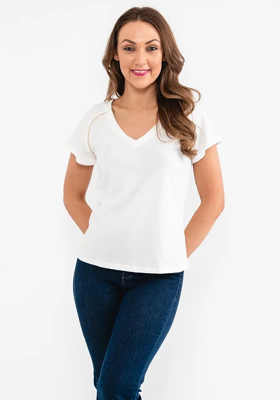 Seventy1 Crochet Back T-Shirt, White-- Satin Fabric Silk Fabric Chiffon Fabric