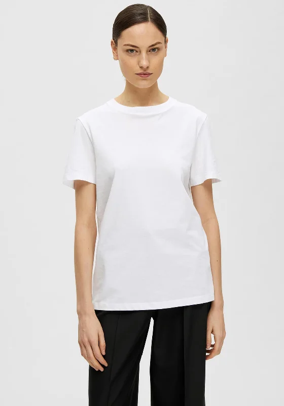 Selected Femme Essential T-Shirt, Bright White-- Solid Print Embellished
