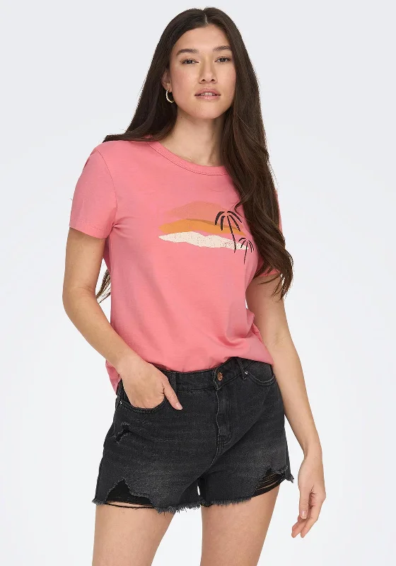 JDY Michigan Graphic T-Shirt, Tea Rose-- Mesh Blend Leather Blend Suede Blend
